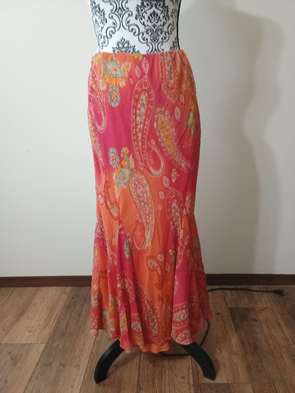 Vintage Lauren Ralph Lauren Silk Ombre Paisley Maxi Skirt Size 12